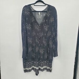 ♡ Mudd Bell Sleeve Bohemian Romper V-Neck Button Up Size 3X Black and Cream